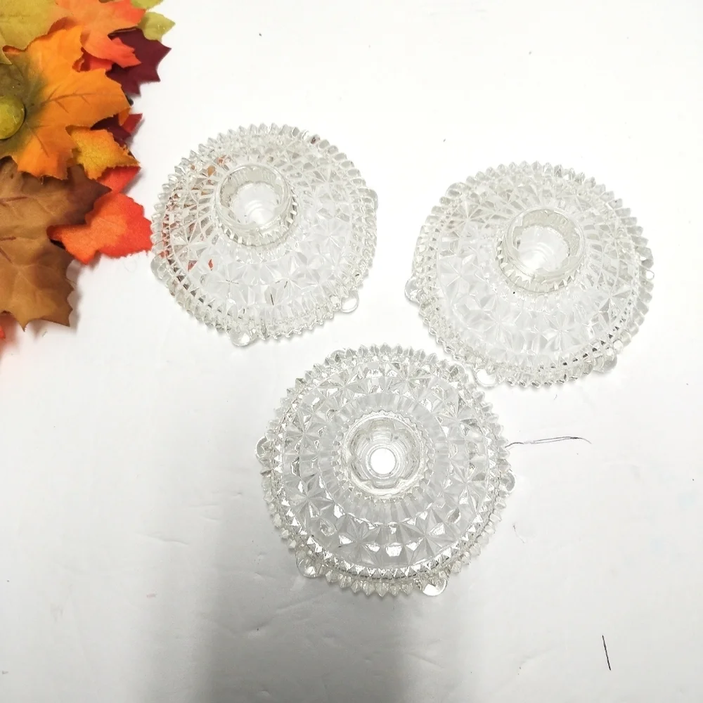 Set of 3 Vintage Pressed Glass Taper Candle Holders – Diamond Cut Heavy Base